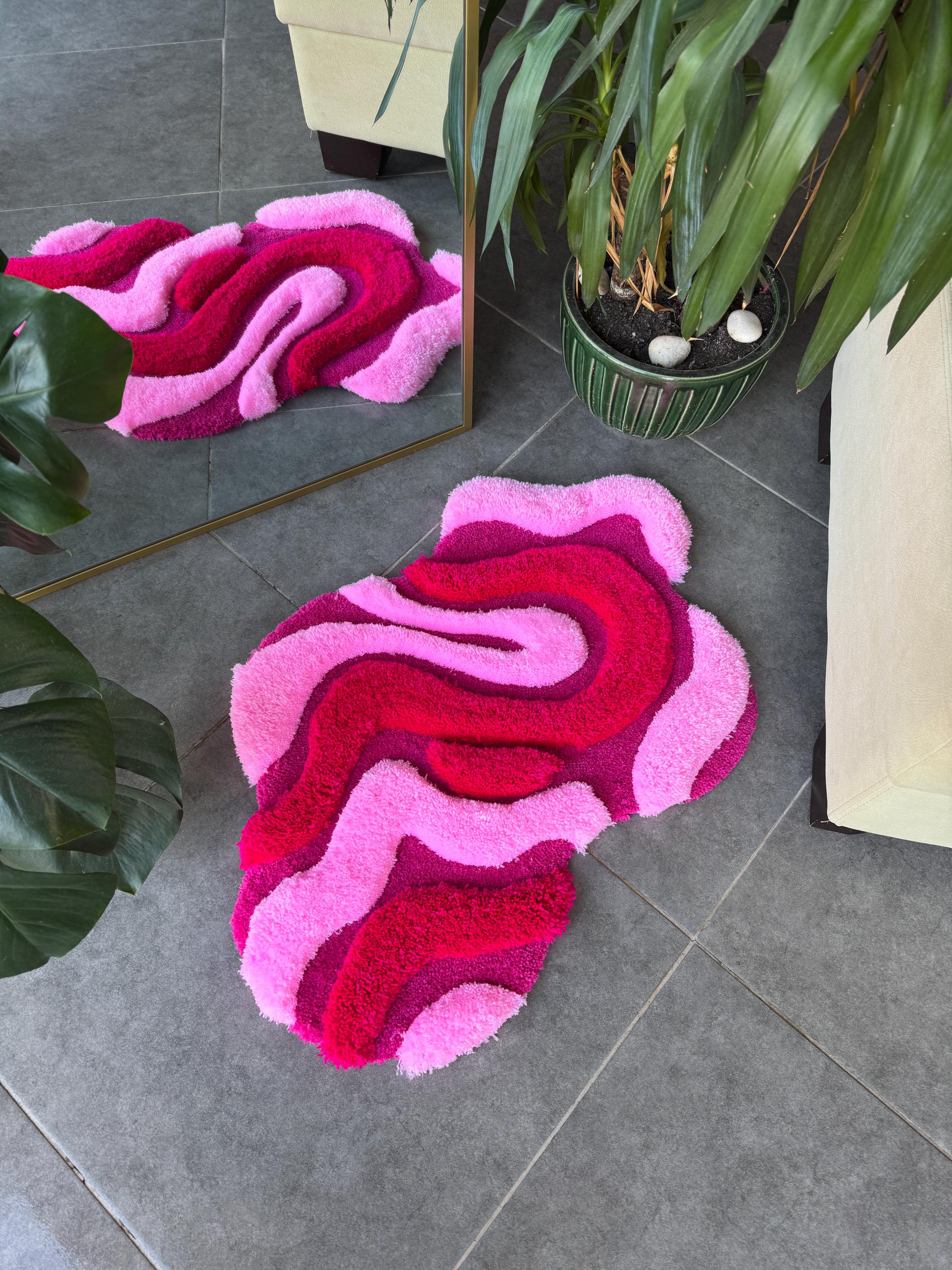 OrnnWorks Irregular Shaped Pink Abstract 3D Fluffy Handmade Tufted Rug