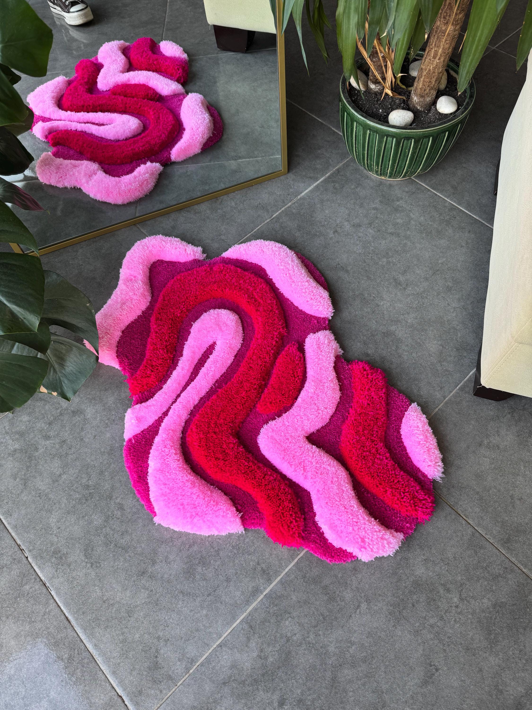 OrnnWorks Irregular Shaped Pink Abstract 3D Fluffy Handmade Tufted Rug