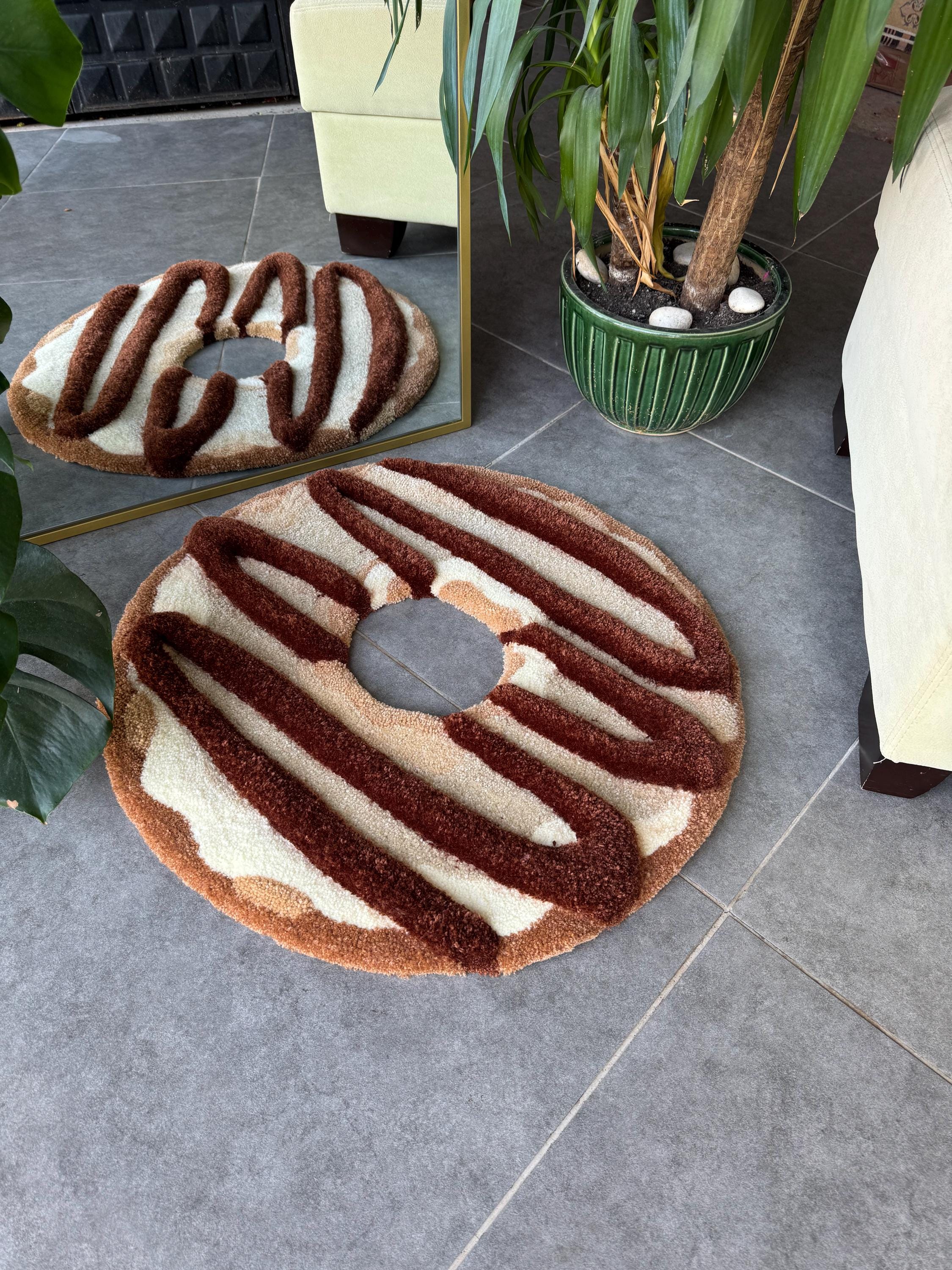 OrnnWorks 3D Fluffy Chocolate Donut Handmade Tufted Rug