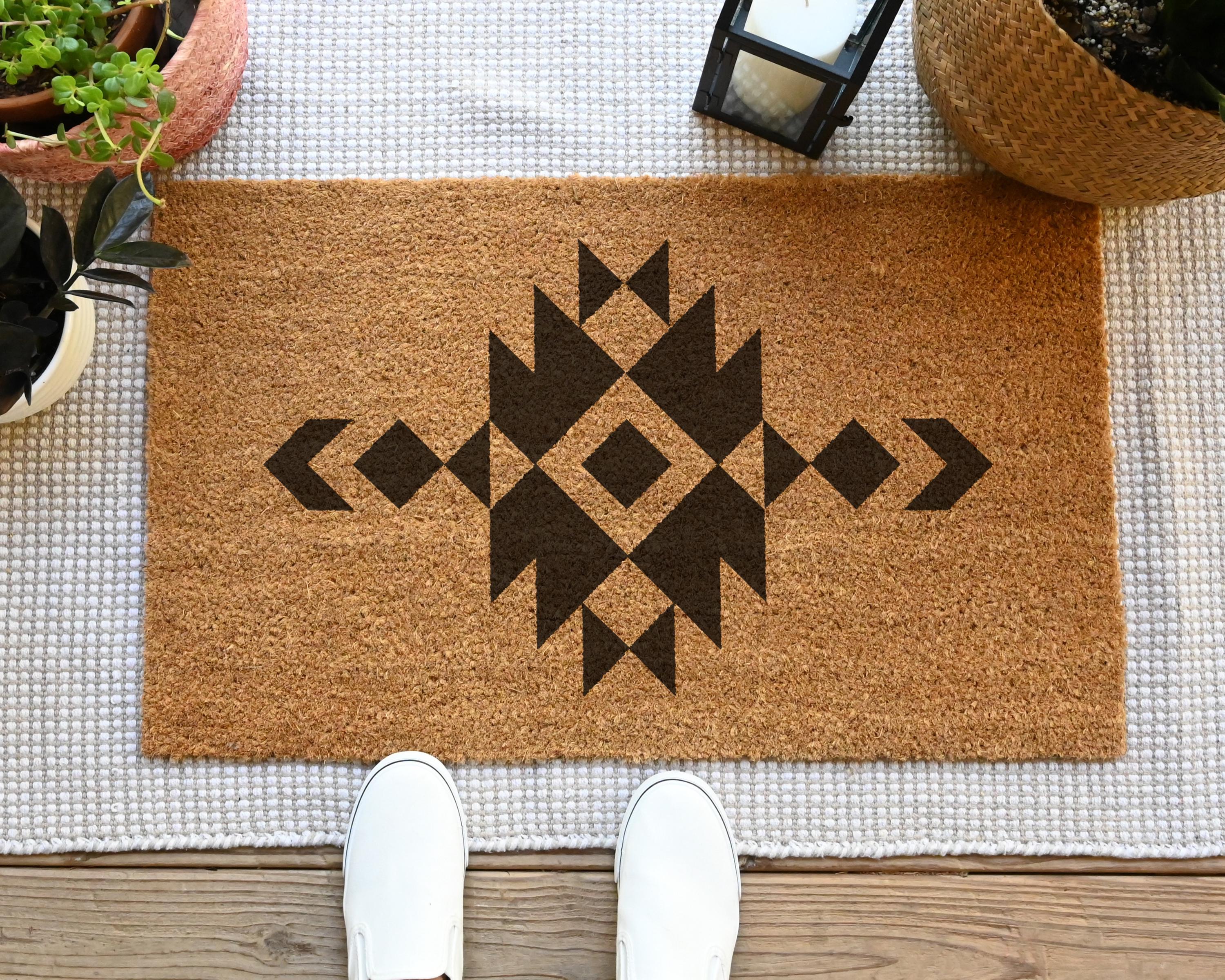 Aztec Coir Doormat: Southwestern Tribal Design Welcome Mat