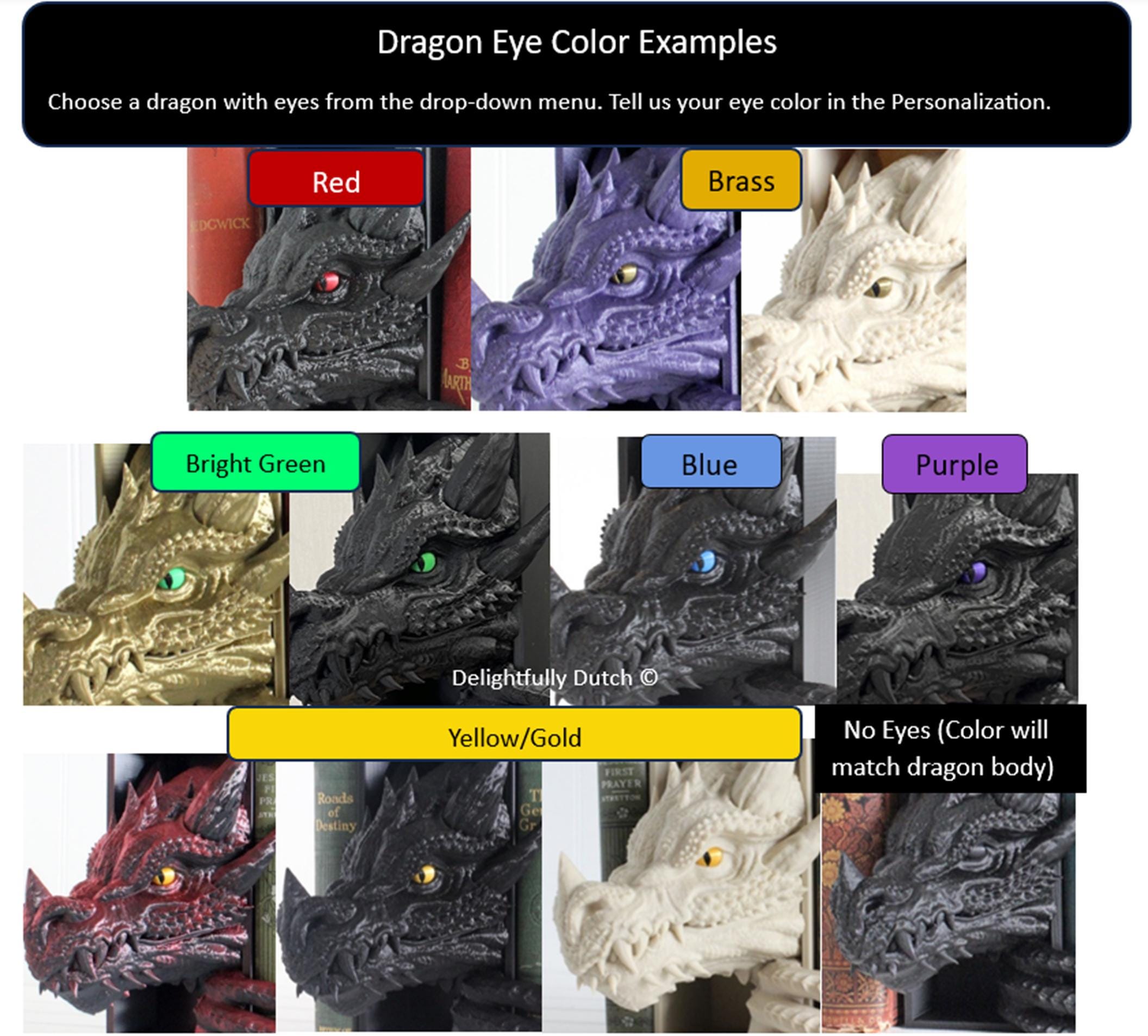 DelightfullyDutch 3D Printed Dragon Bookends Fourth Wing Bookshelf Decor