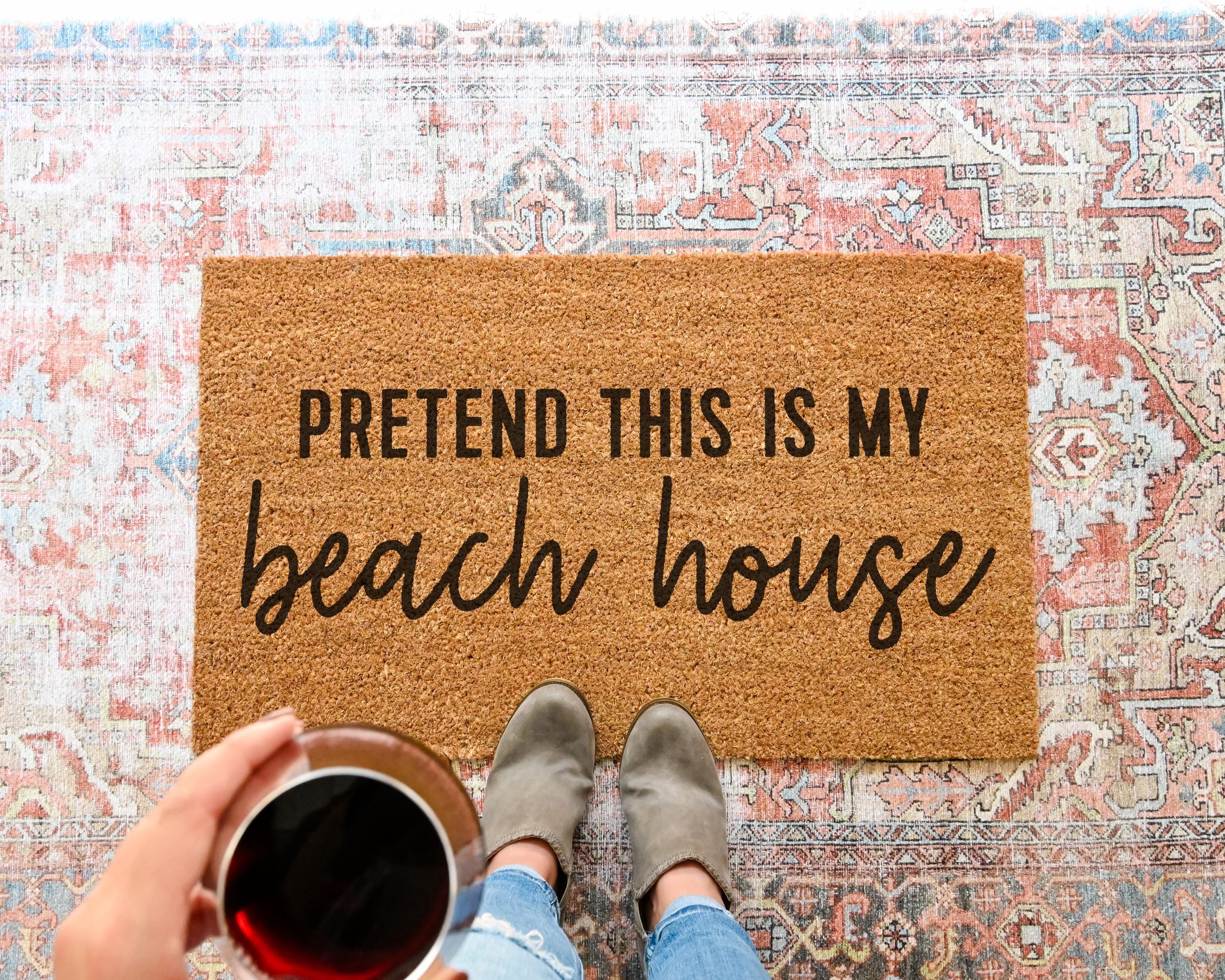 HamlinRowShop Customizable Pretend This Is My Lake House Coir Doormat