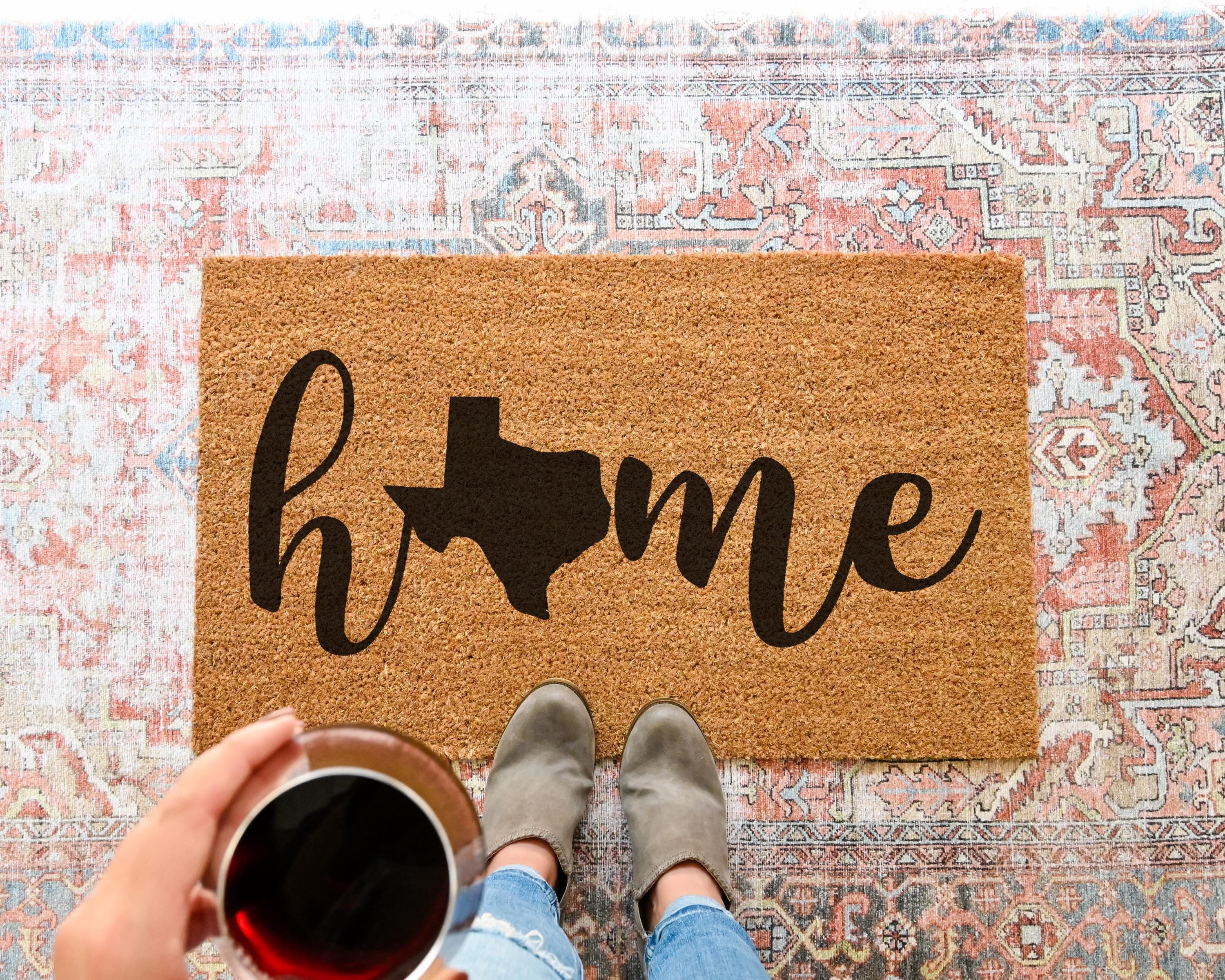 Custom Home State Coir Doormat with Personalized State Outline