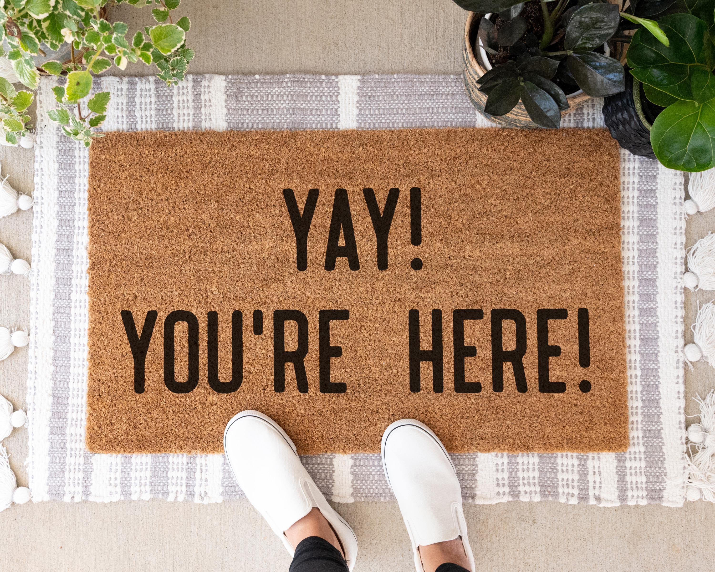 HamlinRowShop Coir Doormat Yay You're Here Welcome Mat