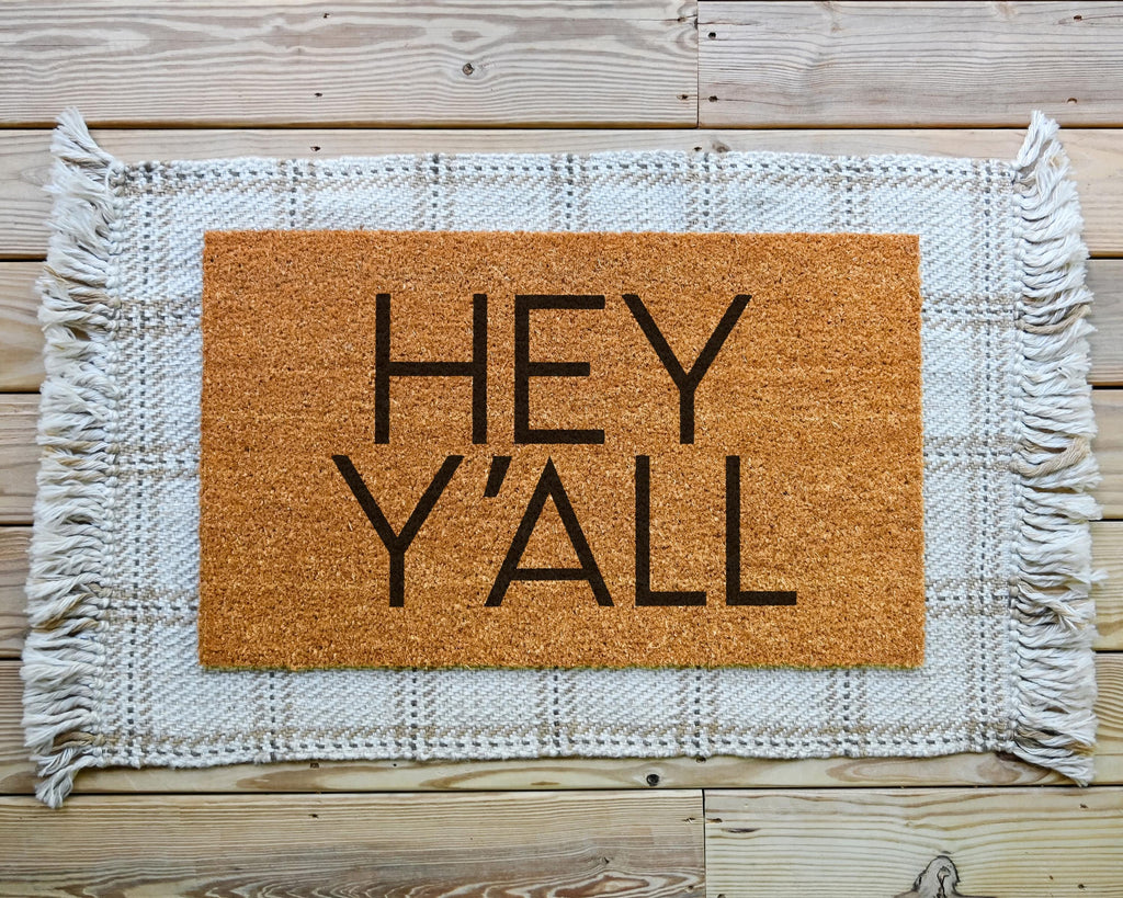 HamlinRowShop Hey Y'all Coir Doormat Custom Welcome Mat
