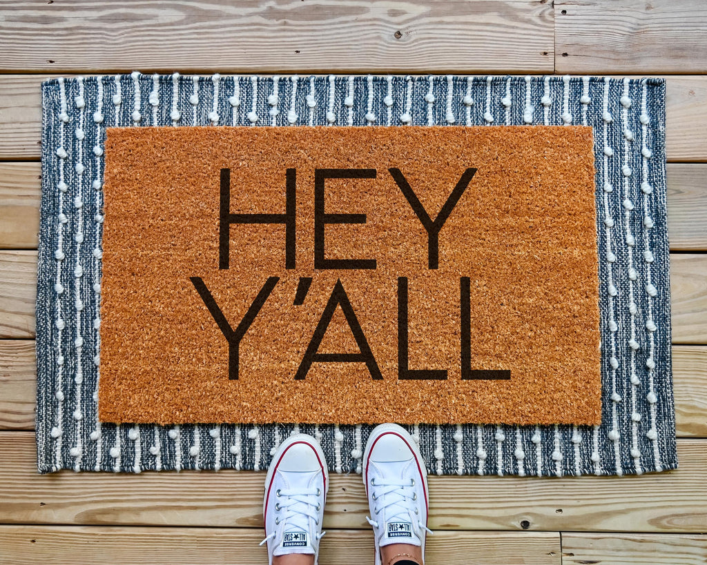 HamlinRowShop Hey Y'all Coir Doormat Custom Welcome Mat