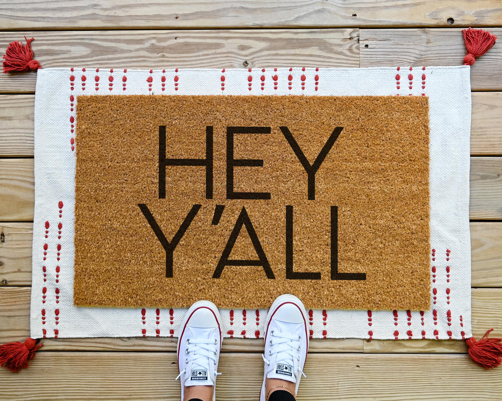HamlinRowShop Hey Y'all Coir Doormat Custom Welcome Mat