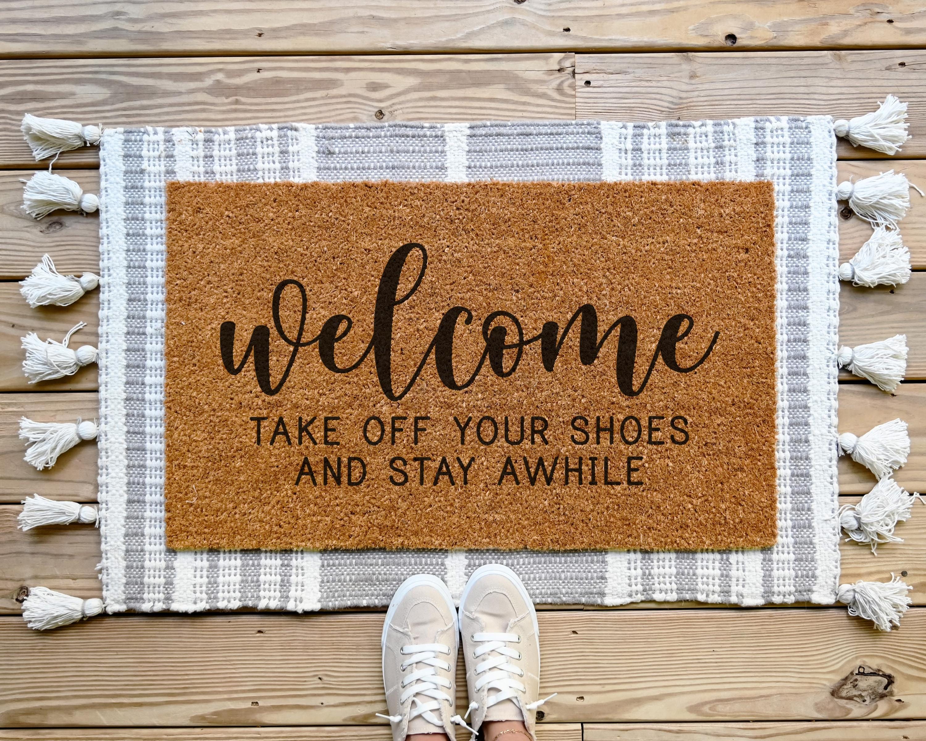 HamlinRowShop Coir Welcome Doormat - Take Off Your Shoes Stay Awhile