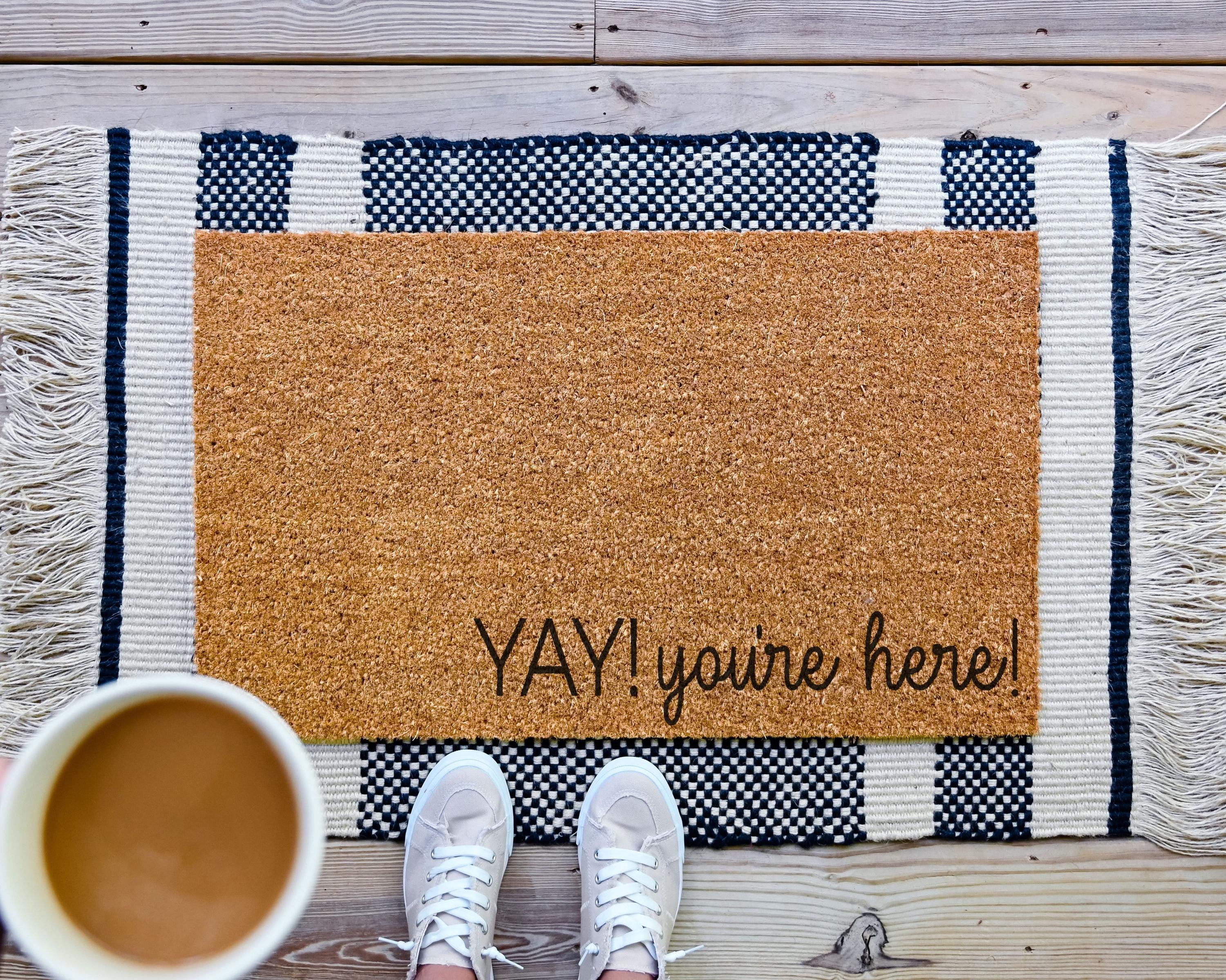 HamlinRowShop Yay You're Here Coir Doormat Funny Welcome Mat