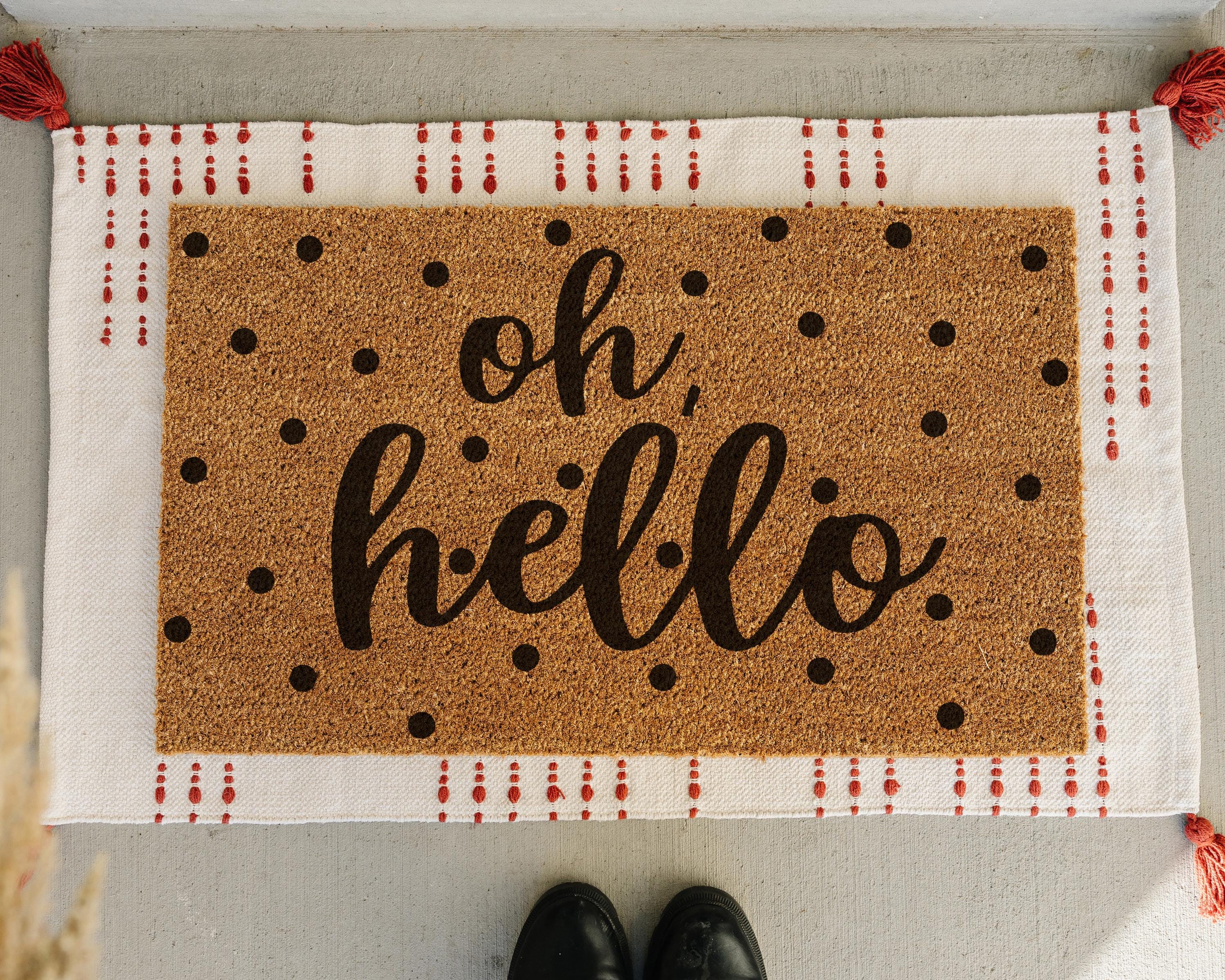 HamlinRowShop Oh Hello Coir Doormat Scrolling Cursive Design