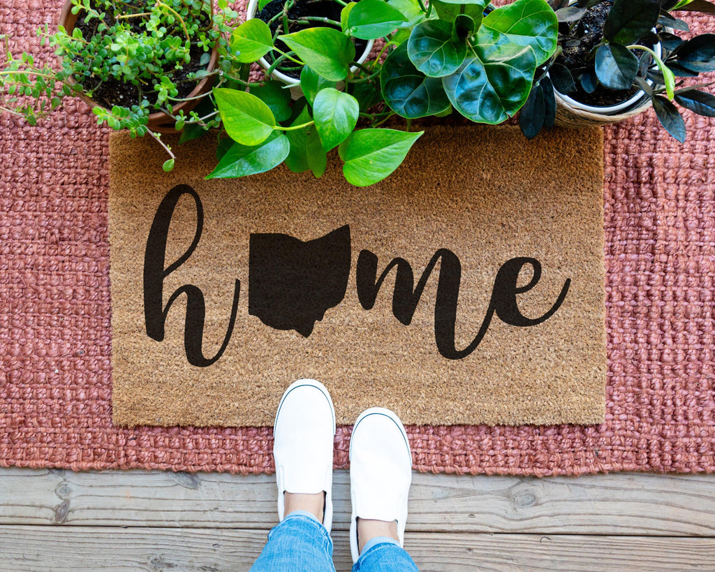 HamlinRowShop Pick Your State Coir Doormat Custom Welcome Mat