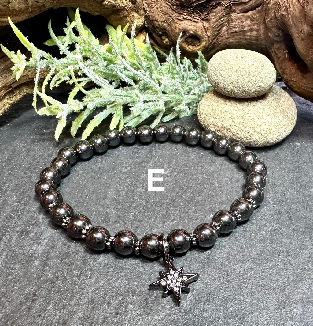 Beaded Bracelet Stack Featuring a CZ Peace Sign Charm
