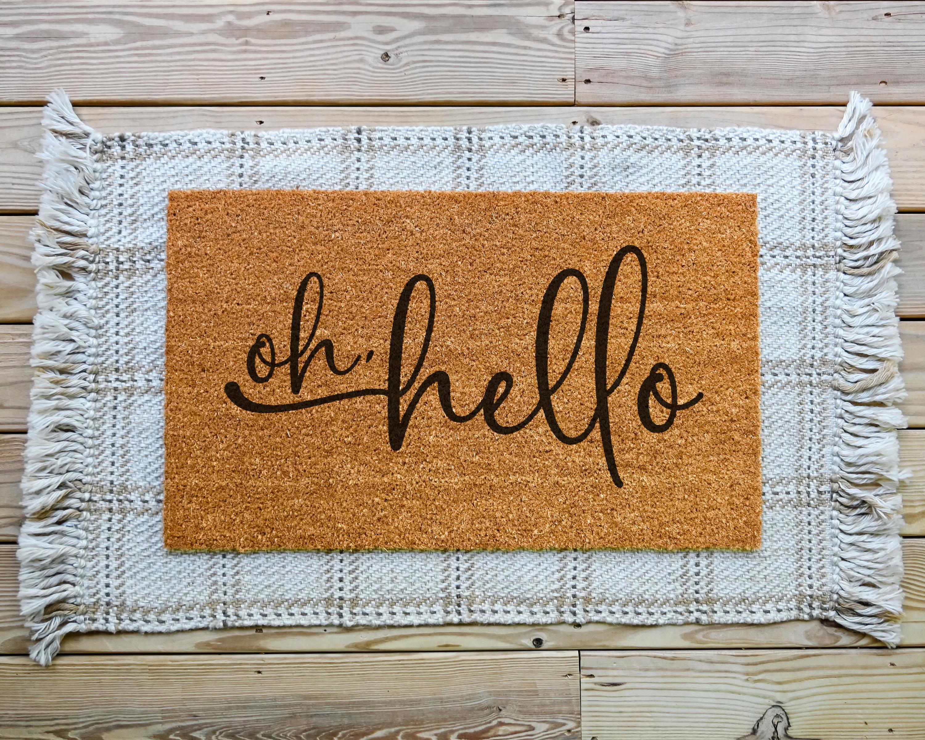 HamlinRowShop Oh Hello Coir Doormat Cursive Welcome Mat