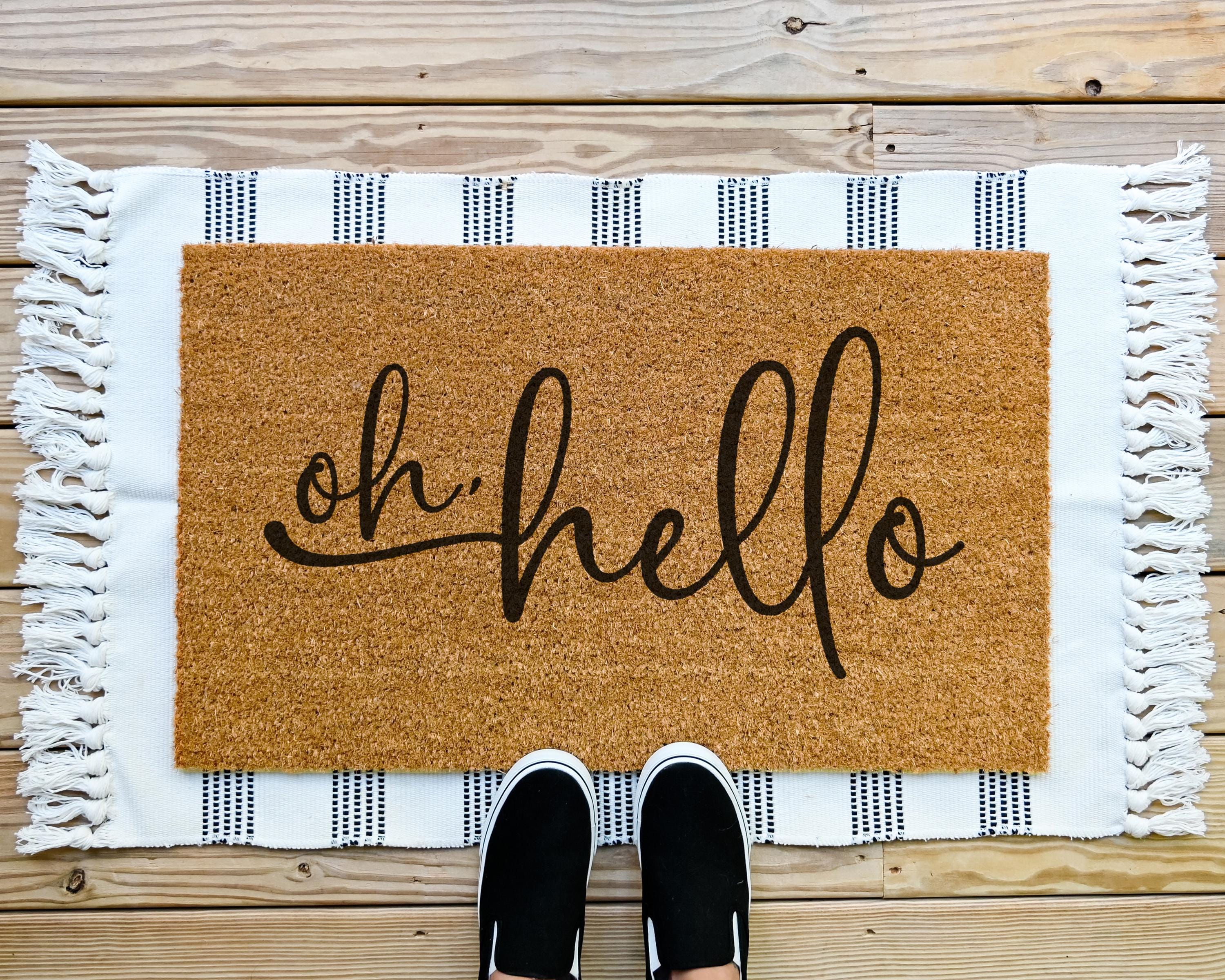 HamlinRowShop Oh Hello Coir Doormat Cursive Welcome Mat