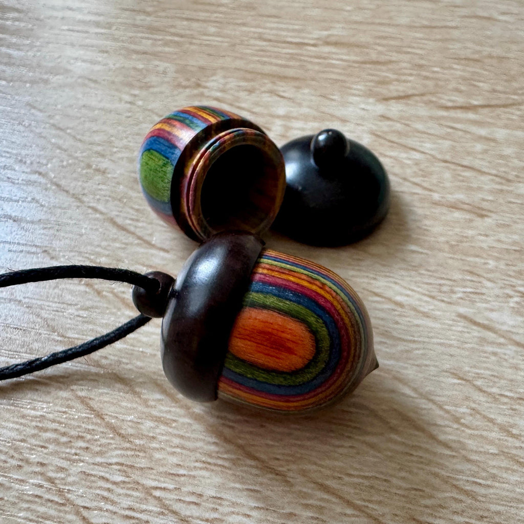 VanillaStarCafe Wooden Acorn Container Pendant Necklace 24in