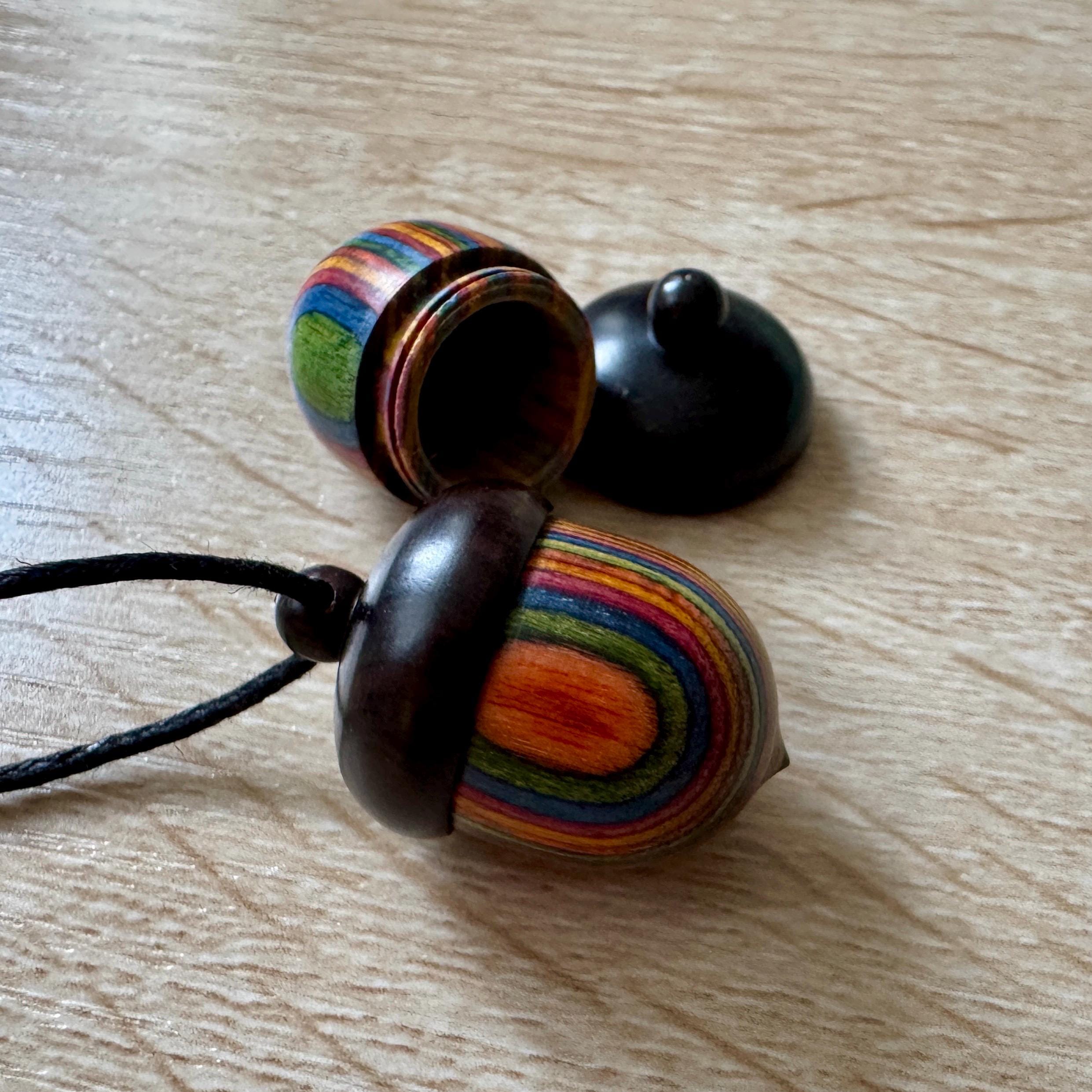 VanillaStarCafe Wooden Acorn Container Pendant Necklace 24in
