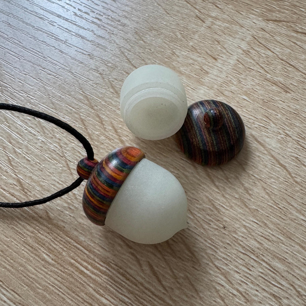 VanillaStarCafe Wooden Acorn Container Pendant Necklace 24in