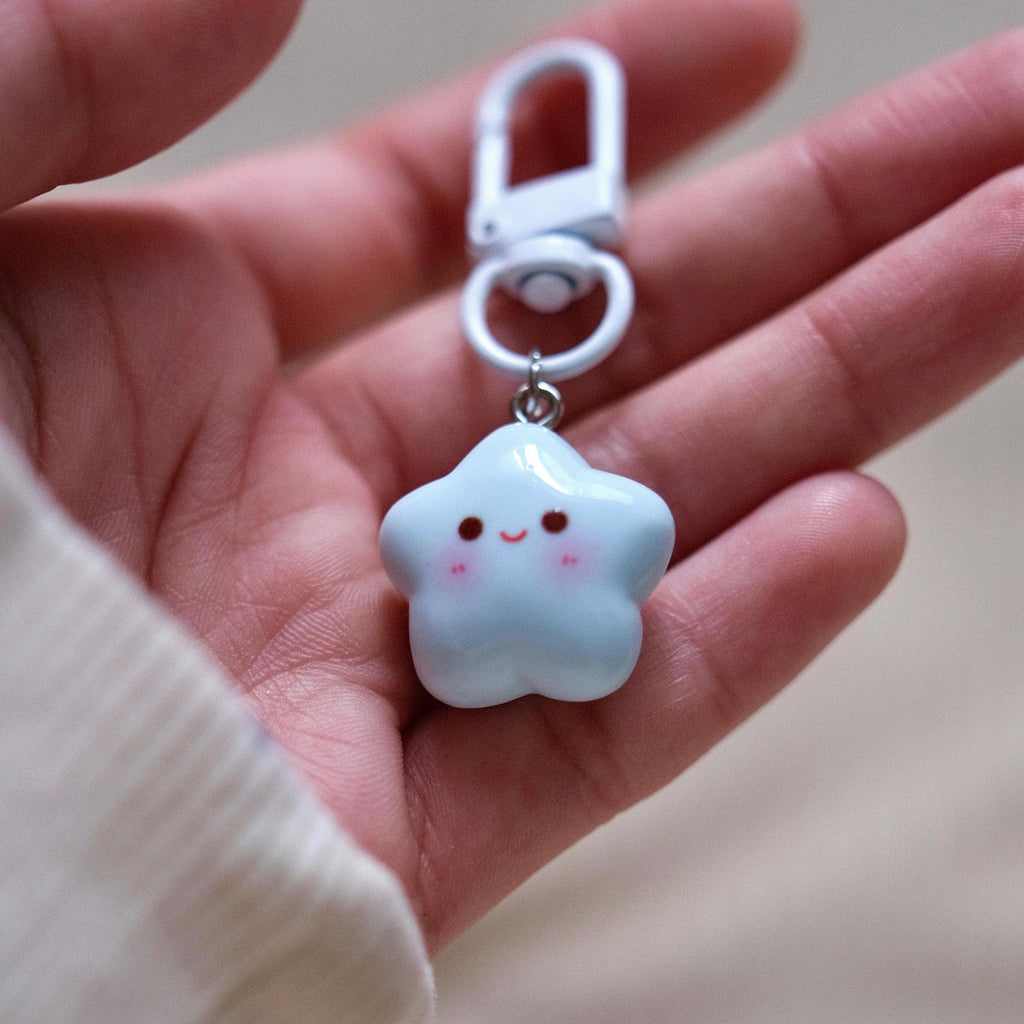 VanillaStarCafe Smiling Stars Polymer Clay Keychain 1in
