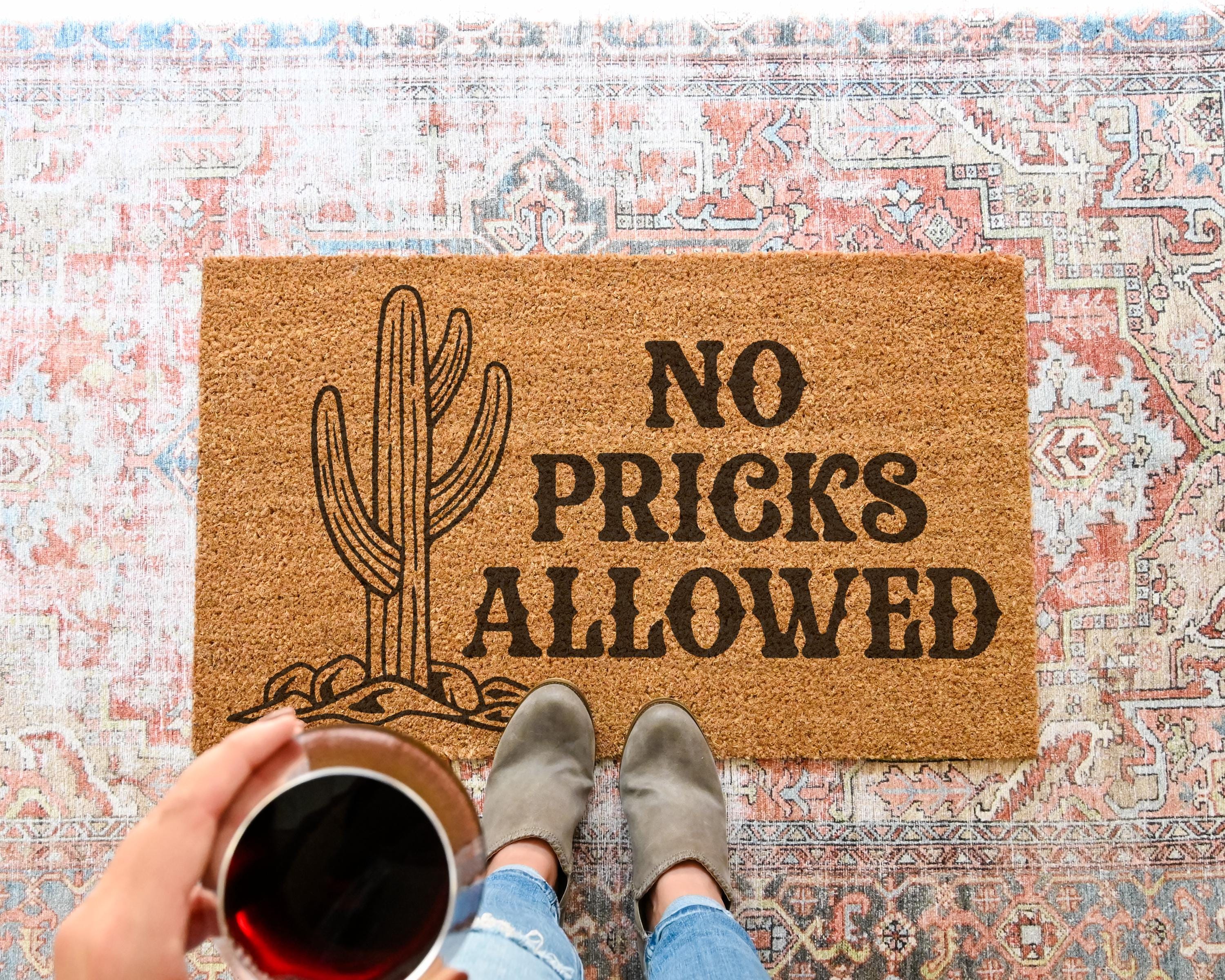 HamlinRowShop No Pricks Allowed Coir Doormat Funny Welcome Mat