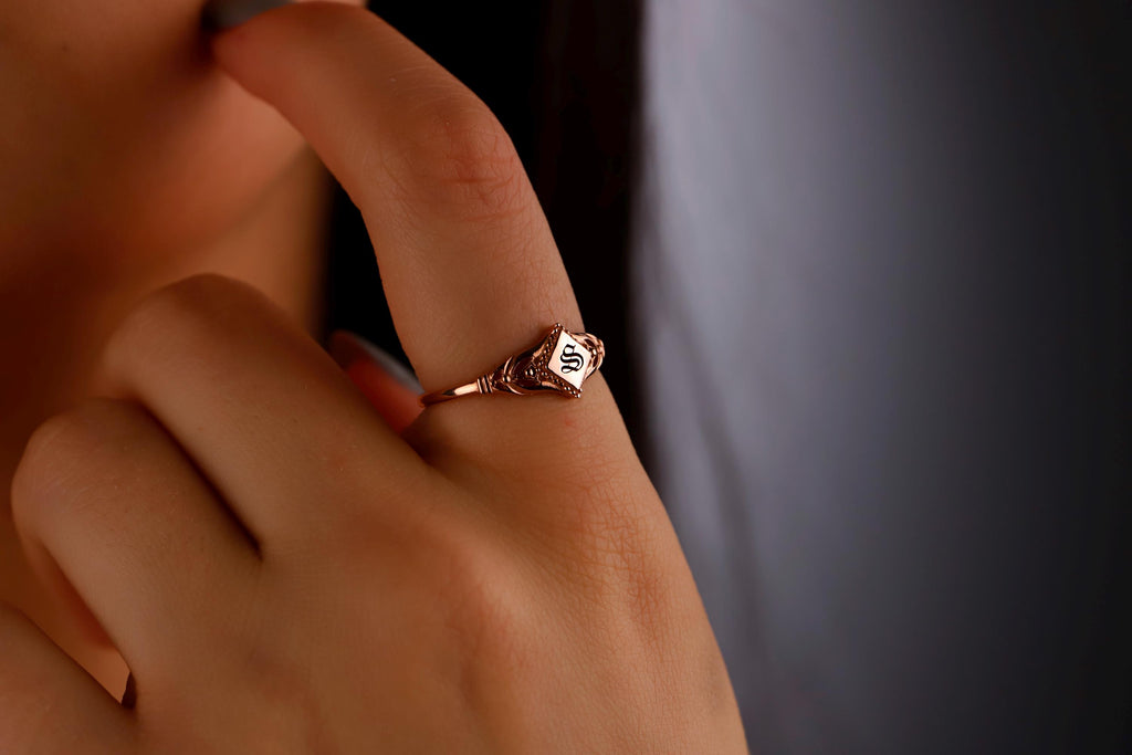 Sterling Silver Rhombus Initial Ring: Personalized Pinky Ring