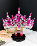 HappyJewelryWorld Fuchsia Crystal Silver Tiara Crown Bridal Headpiece