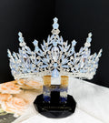 Silver Crystal Tiara Blue Cream Bridal Headpiece Wedding Crown