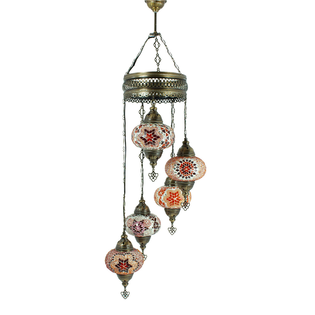 MoslandHome Handmade Turkish Mosaic Chandelier 5 Globe Hanging Lamp