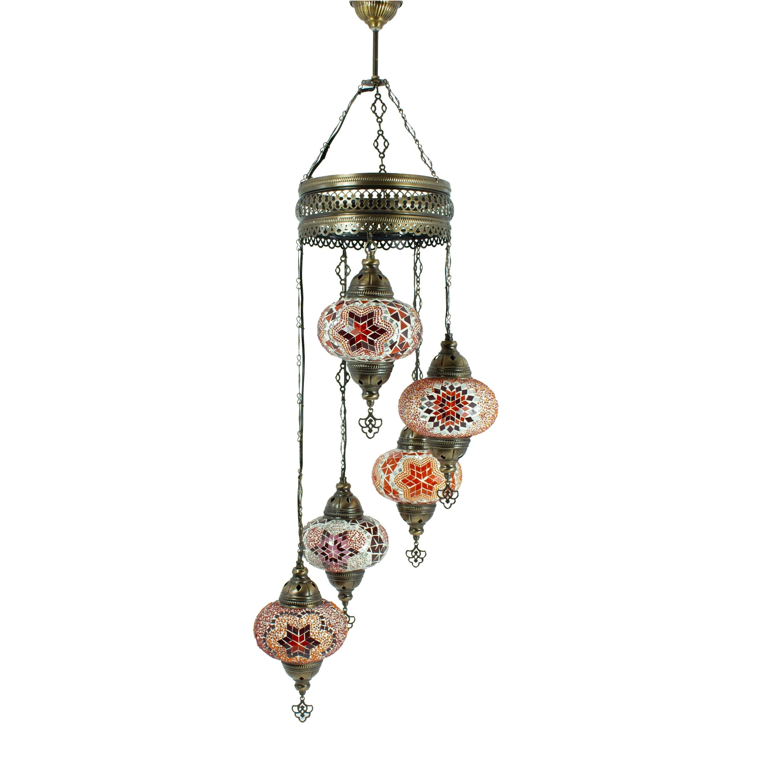 MoslandHome Handmade Turkish Mosaic Chandelier 5 Globe Hanging Lamp