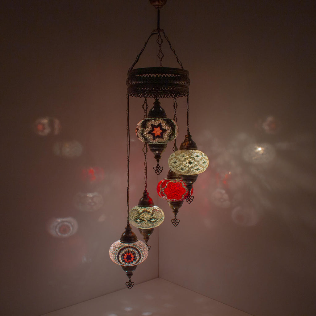 MoslandHome Handmade Turkish Mosaic 5 Globe Chandelier Pendant Lamp