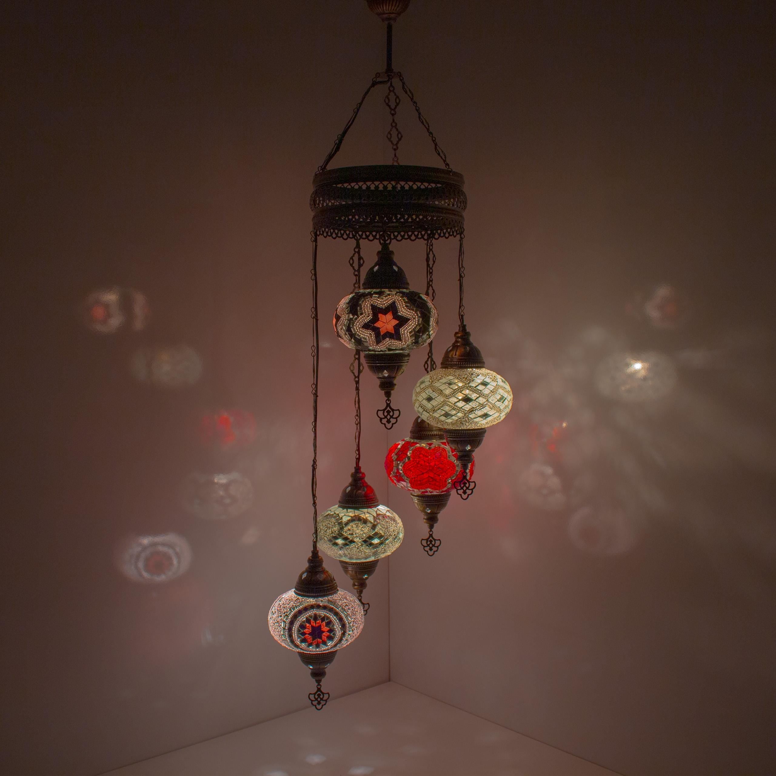 MoslandHome Handmade Turkish Mosaic 5 Globe Chandelier Pendant Lamp