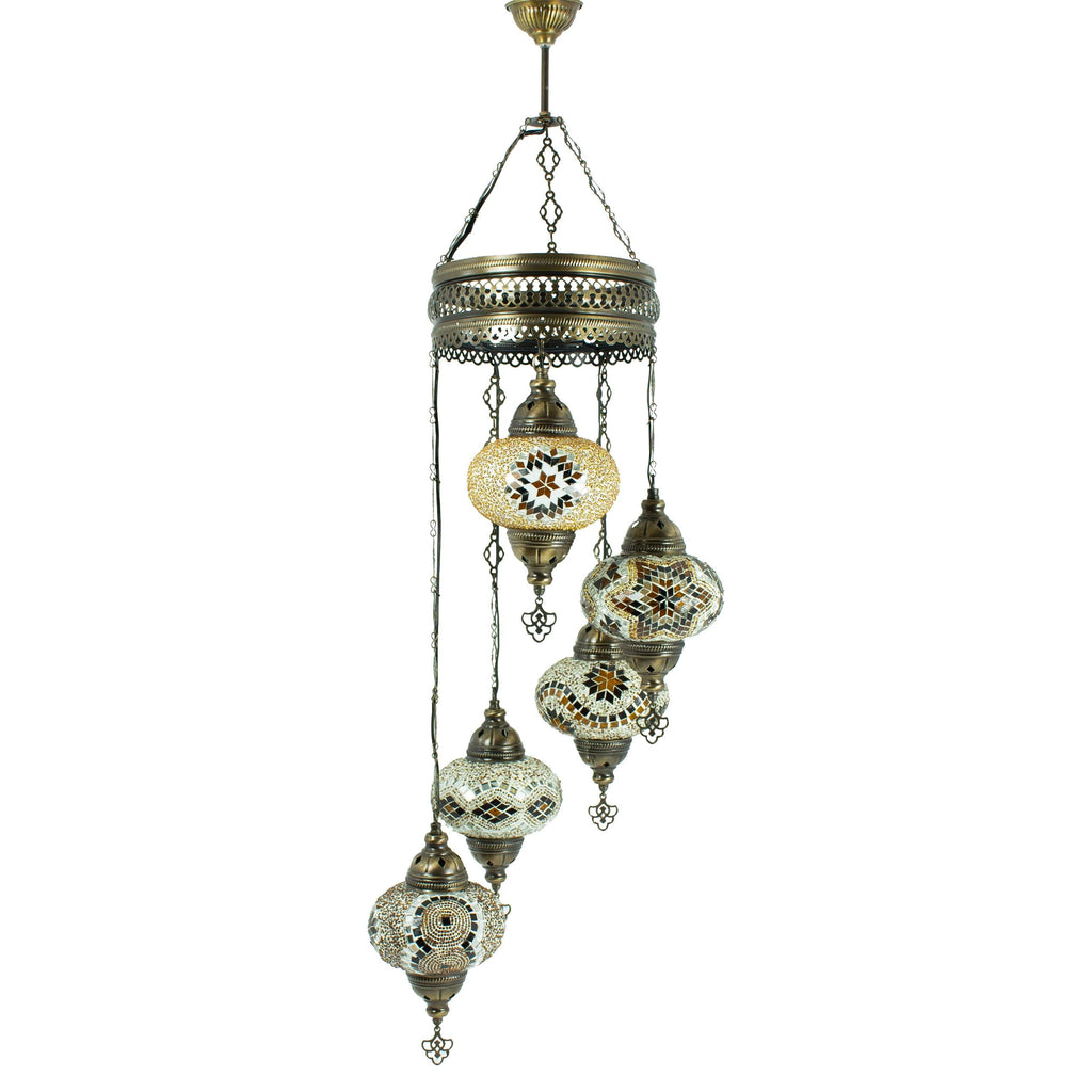 MoslandHome Handmade Turkish Mosaic 5 Globe Chandelier Pendant Lamp