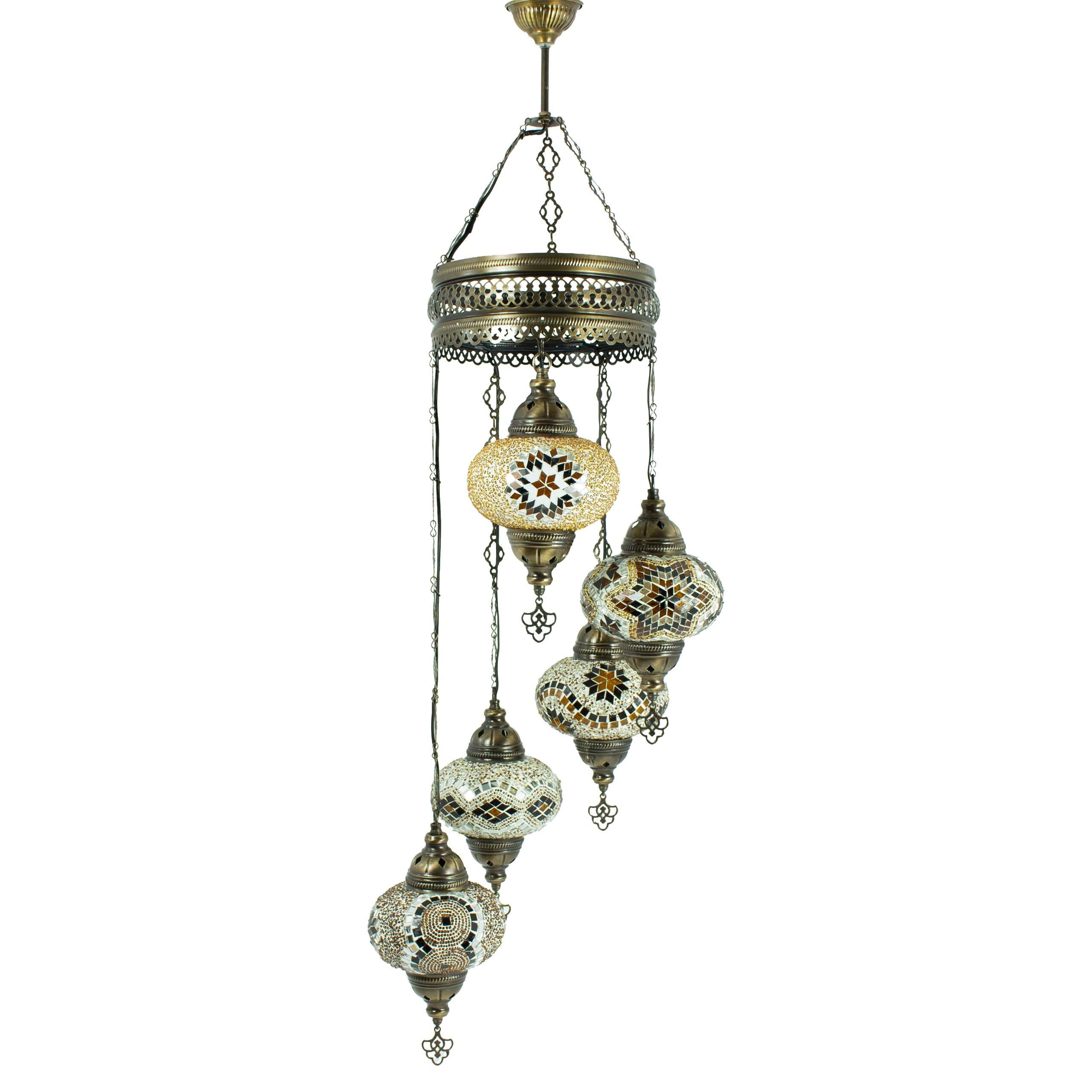 MoslandHome Handmade Turkish Mosaic 5 Globe Chandelier Pendant Lamp