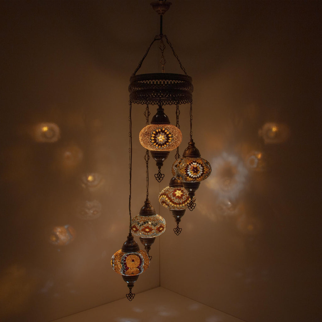 MoslandHome Handmade Turkish Mosaic 5 Globe Chandelier Pendant Lamp