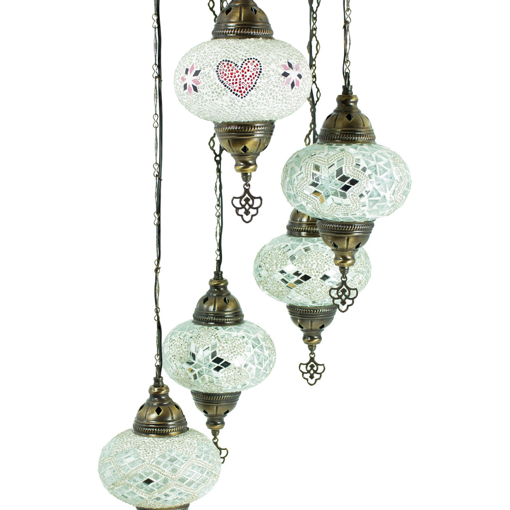 MoslandHome Handmade Turkish Mosaic Chandelier 5 Globe Hanging Lamp