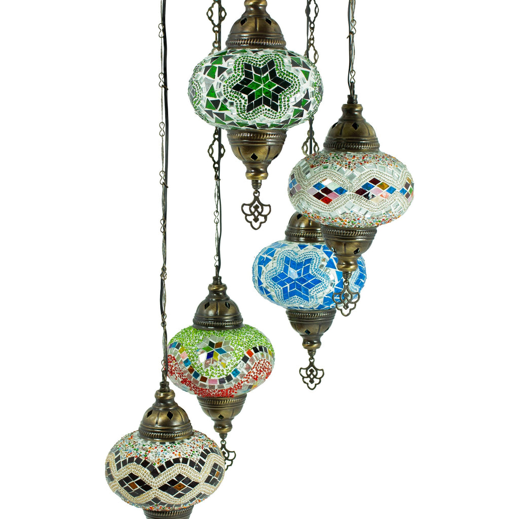 MoslandHome Handmade Turkish Mosaic Chandelier 5 Globe Hanging Lamp