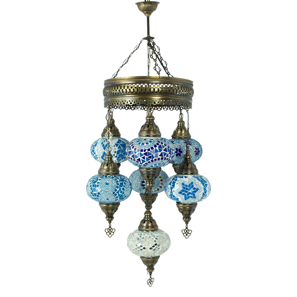 MoslandHome Handmade Turkish Mosaic Pendant Chandelier Antique Brass