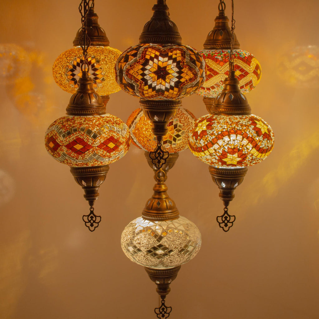 MoslandHome Handmade Turkish Mosaic Pendant Chandelier Antique Brass