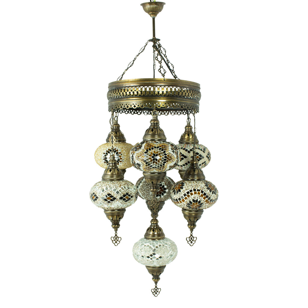 MoslandHome Handmade Turkish Mosaic Pendant Chandelier Antique Brass