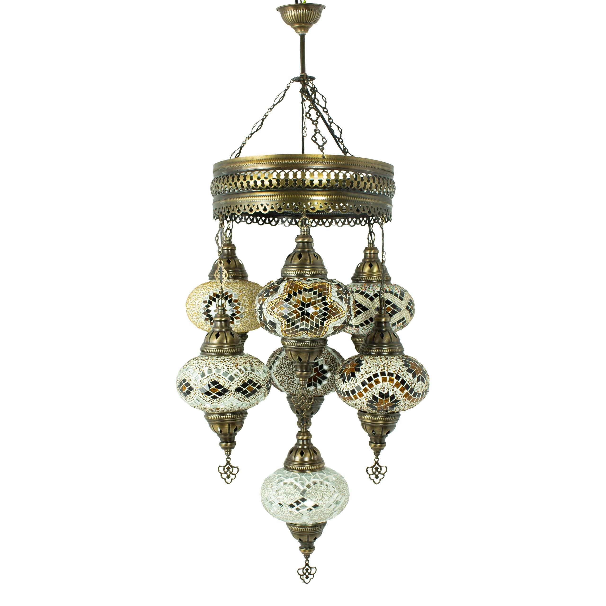 MoslandHome Handmade Turkish Mosaic Pendant Chandelier Antique Brass