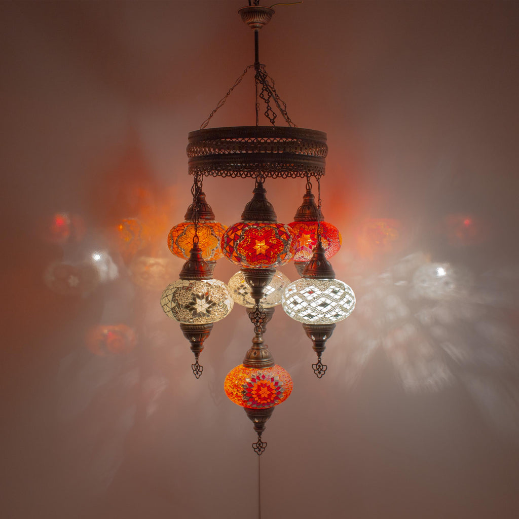 MoslandHome Handmade Turkish Mosaic Chandelier 7 Globe Pendant Light