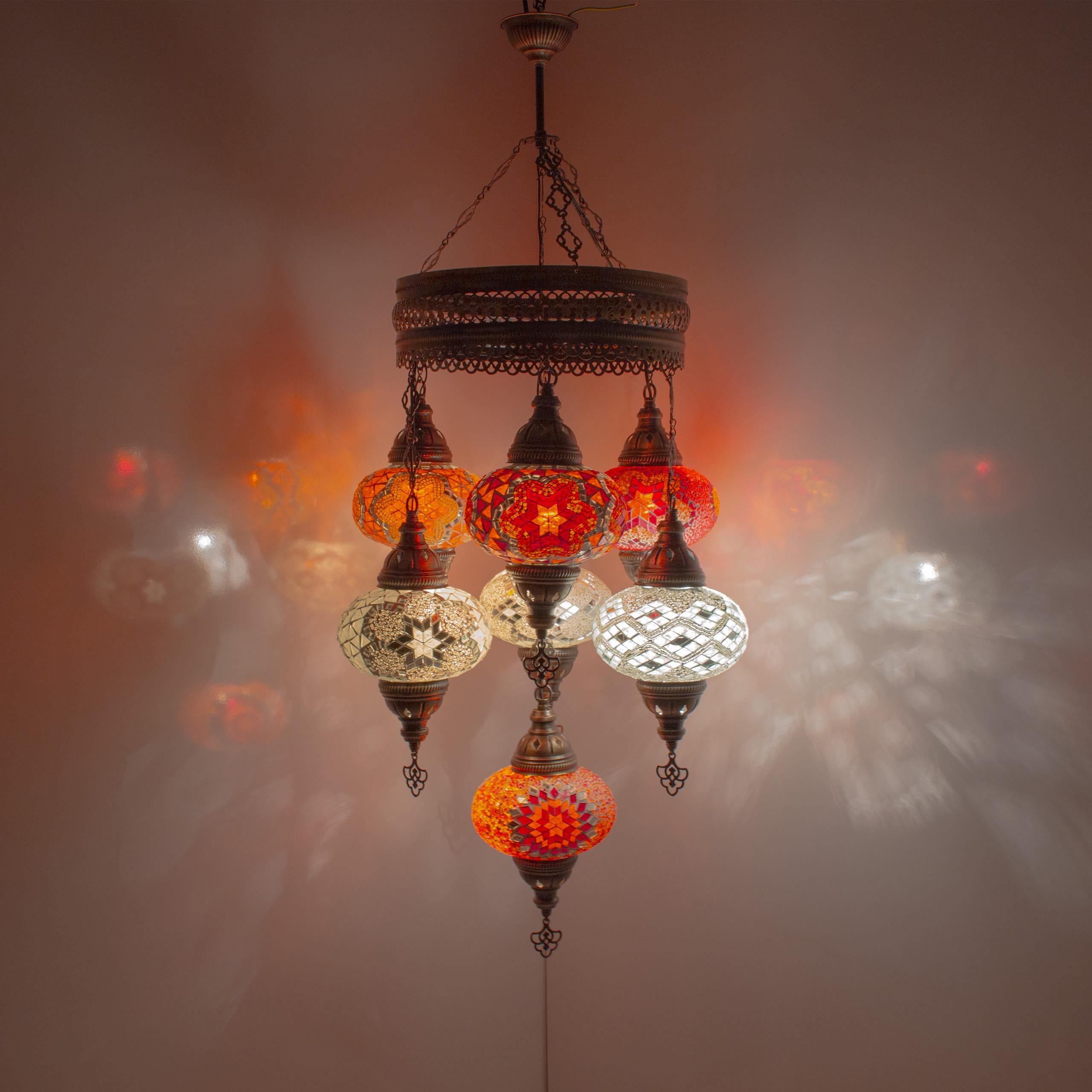 MoslandHome Handmade Turkish Mosaic Chandelier 7 Globe Pendant Light