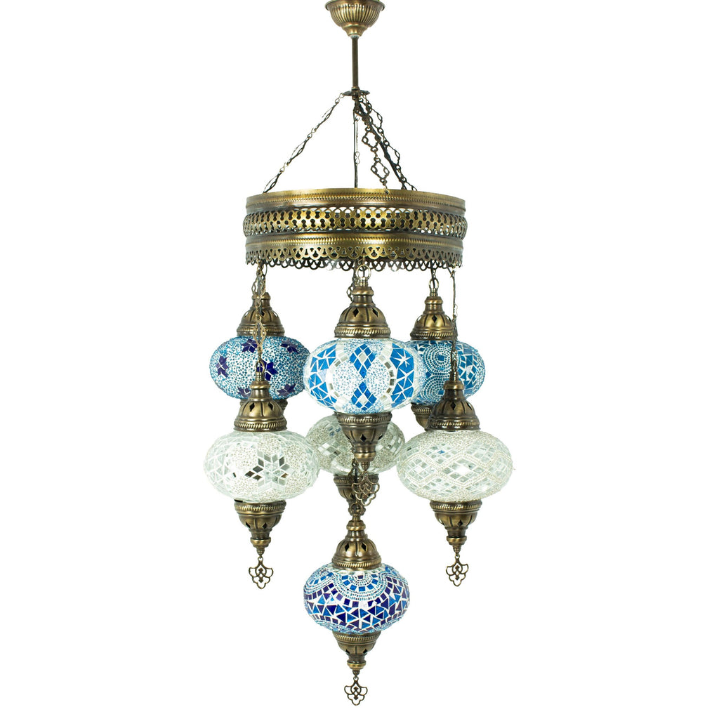 MoslandHome Handmade Turkish Mosaic Chandelier 7 Globe Pendant Light
