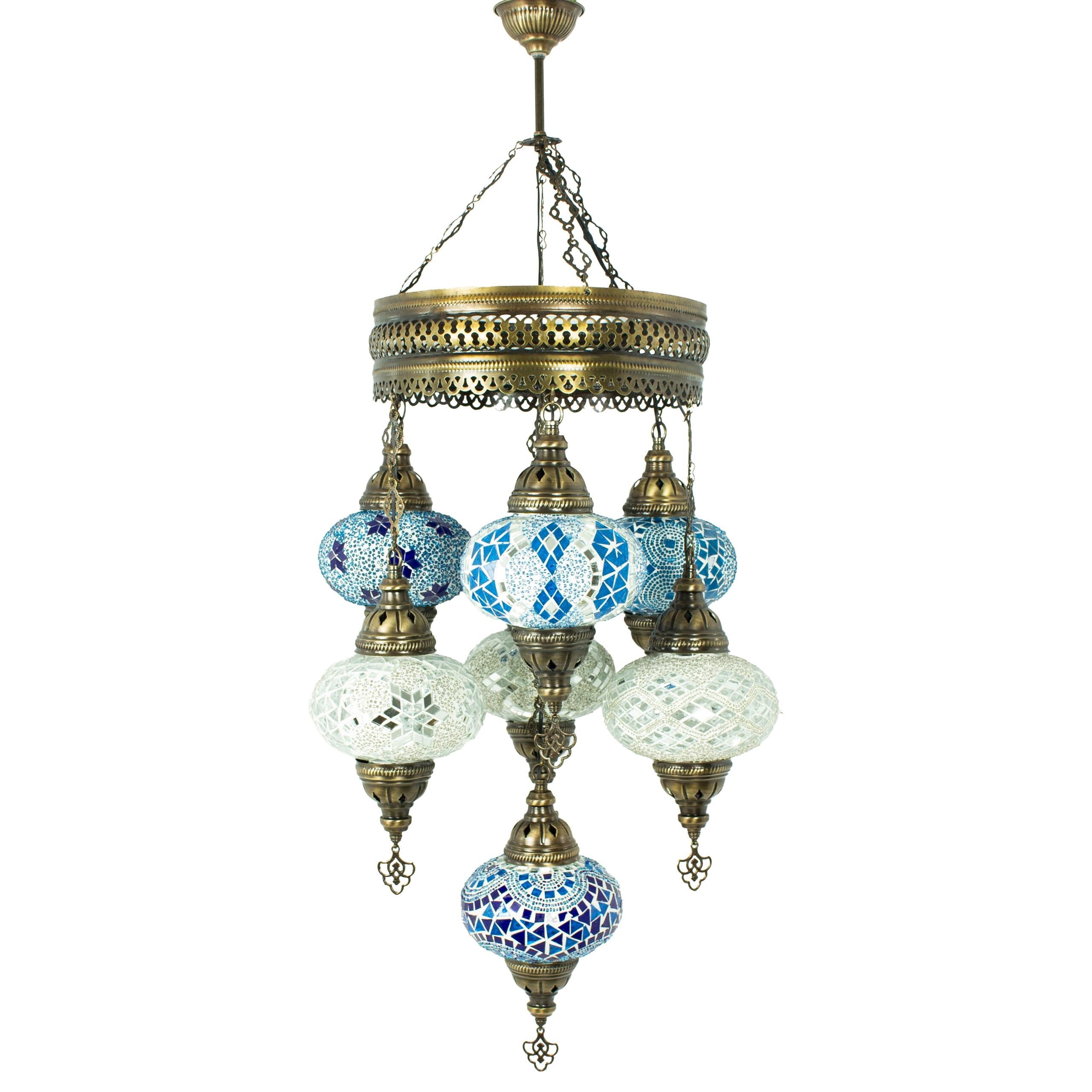 MoslandHome Handmade Turkish Mosaic Chandelier 7 Globe Pendant Light
