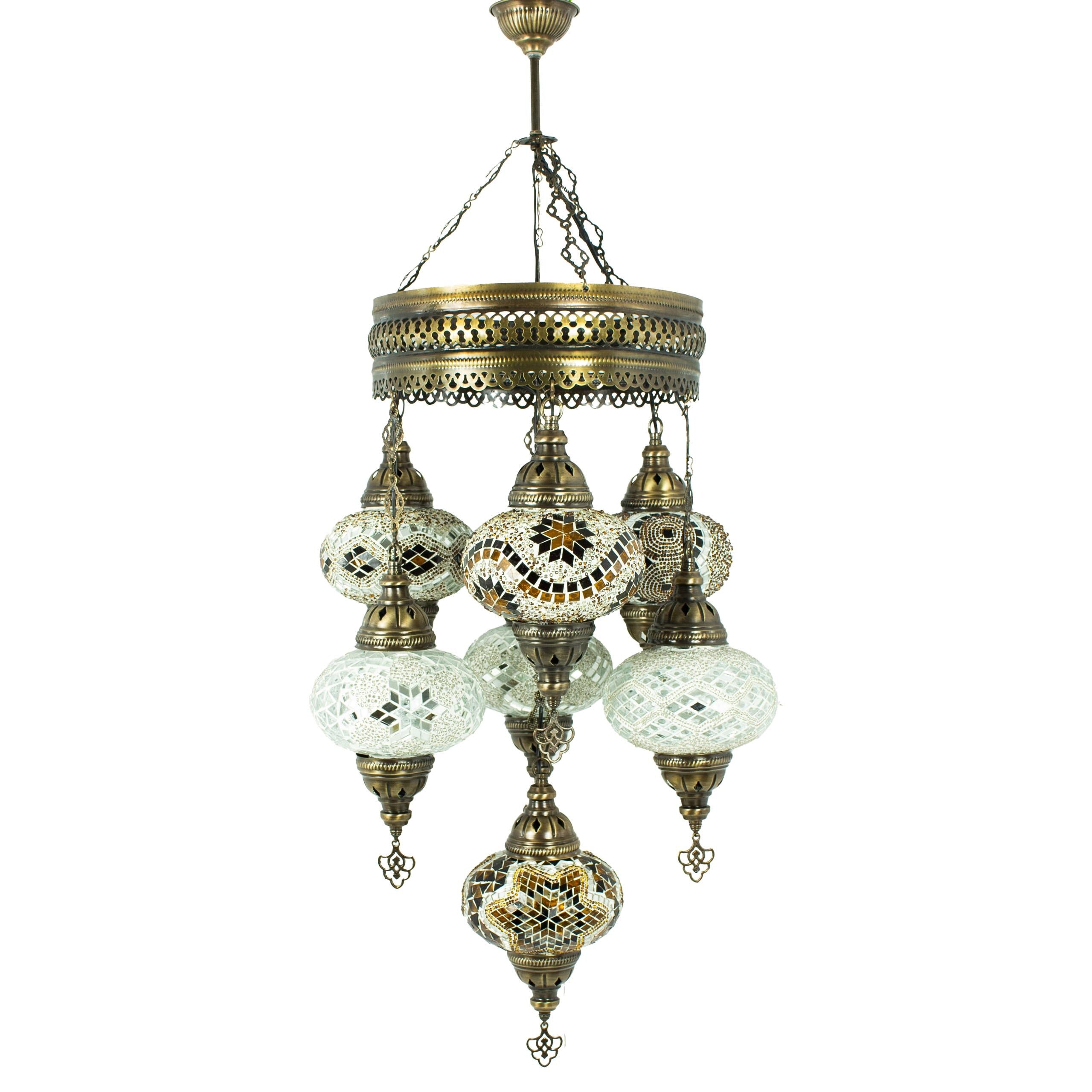 MoslandHome Handmade Turkish Mosaic Chandelier 7 Globe Hanging Lamp