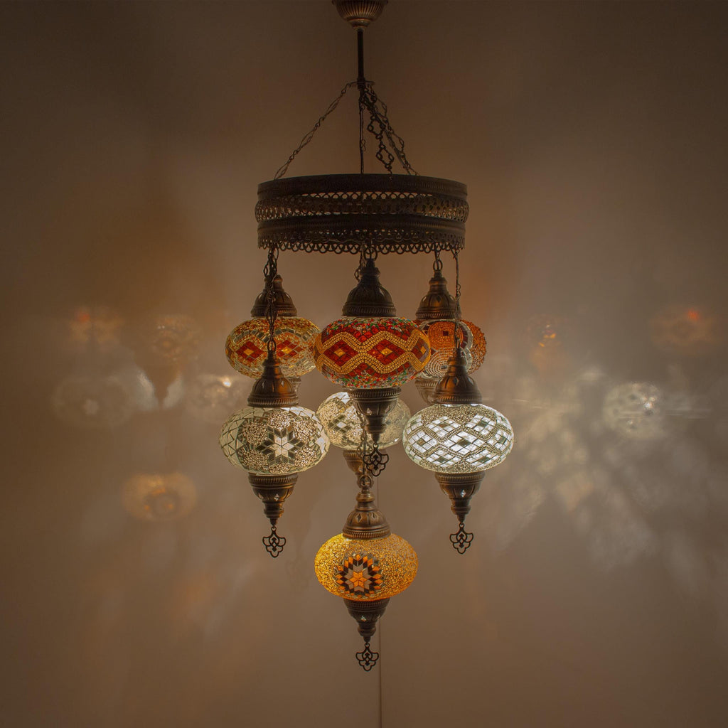 MoslandHome Handmade Turkish Mosaic Chandelier 7 Globe Hanging Lamp