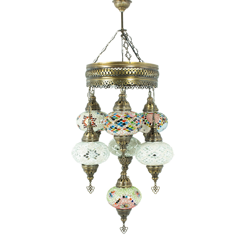 MoslandHome Handmade Turkish Mosaic Chandelier 7 Globe Hanging Lamp