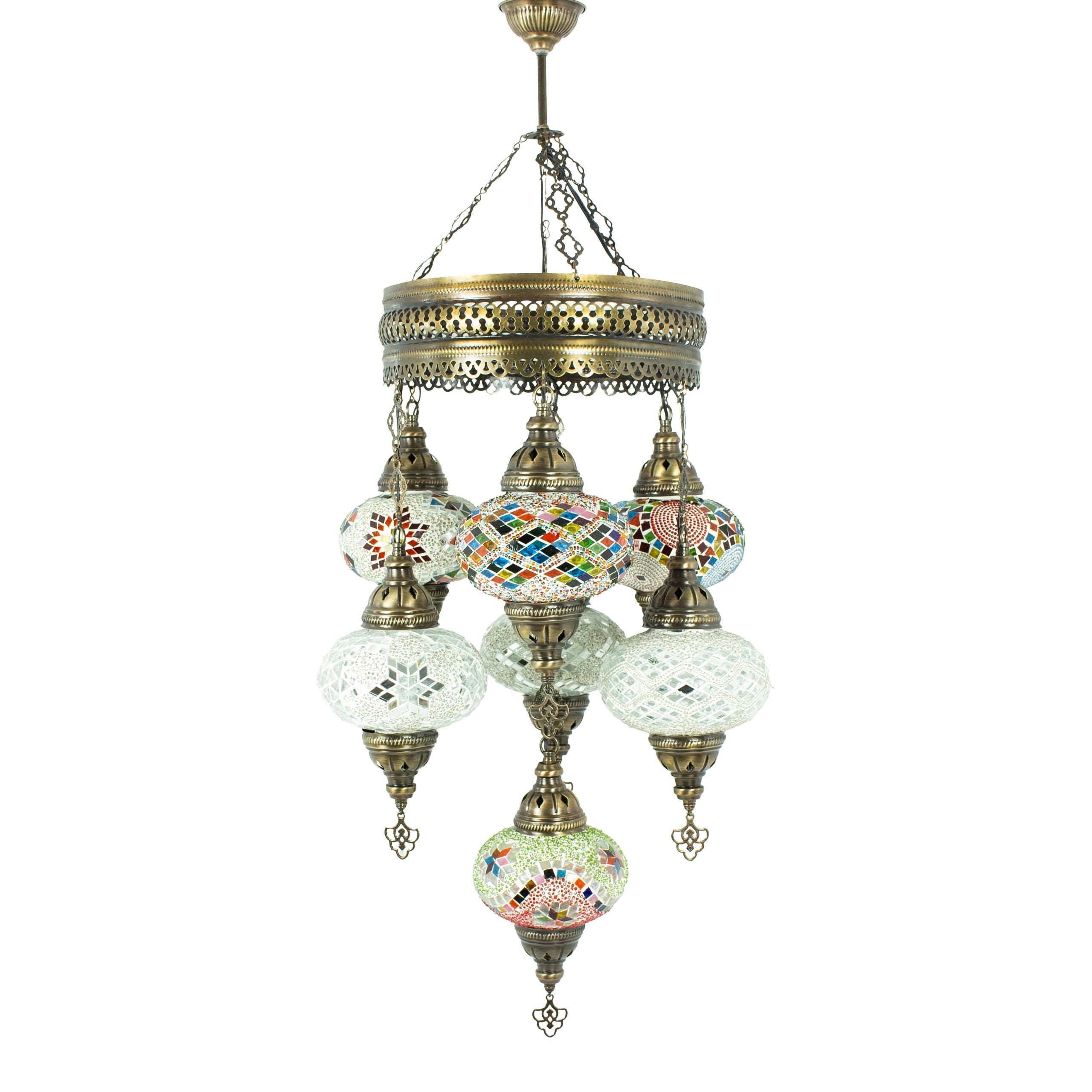 MoslandHome Handmade Turkish Mosaic Chandelier 7 Globe Hanging Lamp