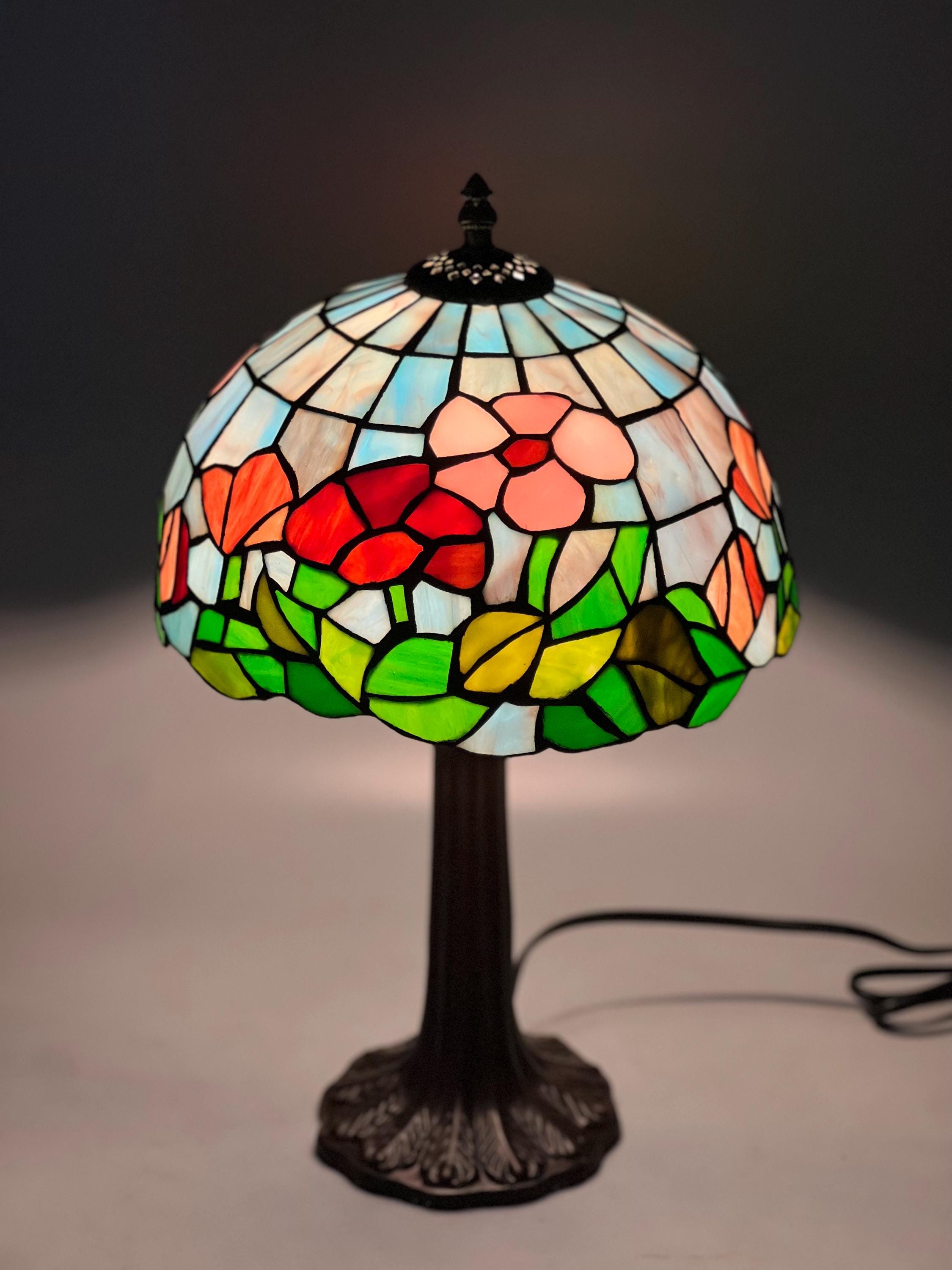 U2Antique Wisteria 10" Stained Glass Tiffany Table Lamp Blue