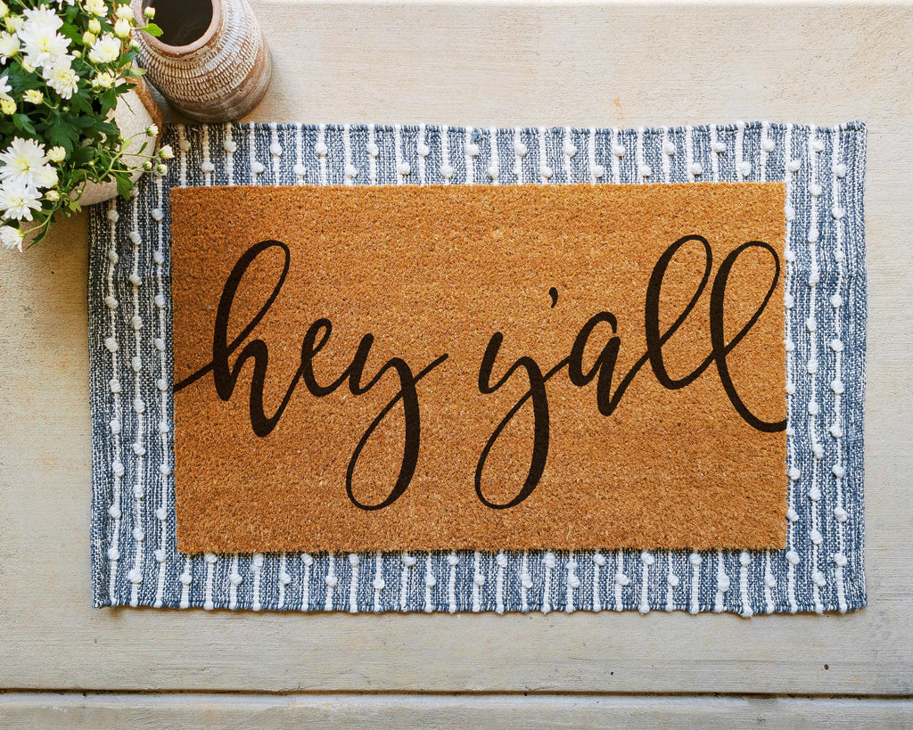 Coir Doormat with 'Hey Y'all' Design Funny Welcome Mat Front Porch Decor