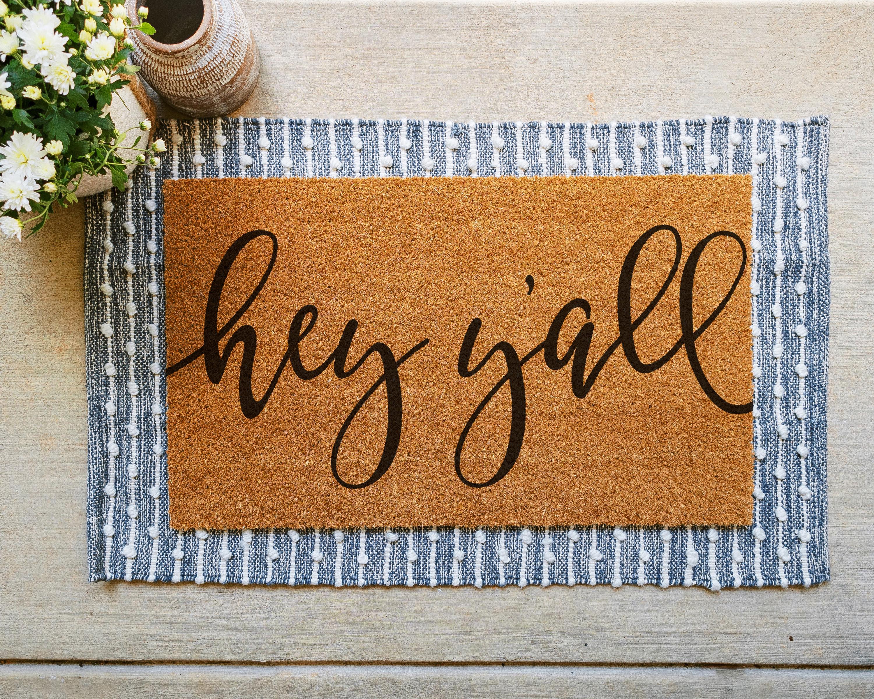 Coir Doormat with 'Hey Y'all' Design Funny Welcome Mat Front Porch Decor